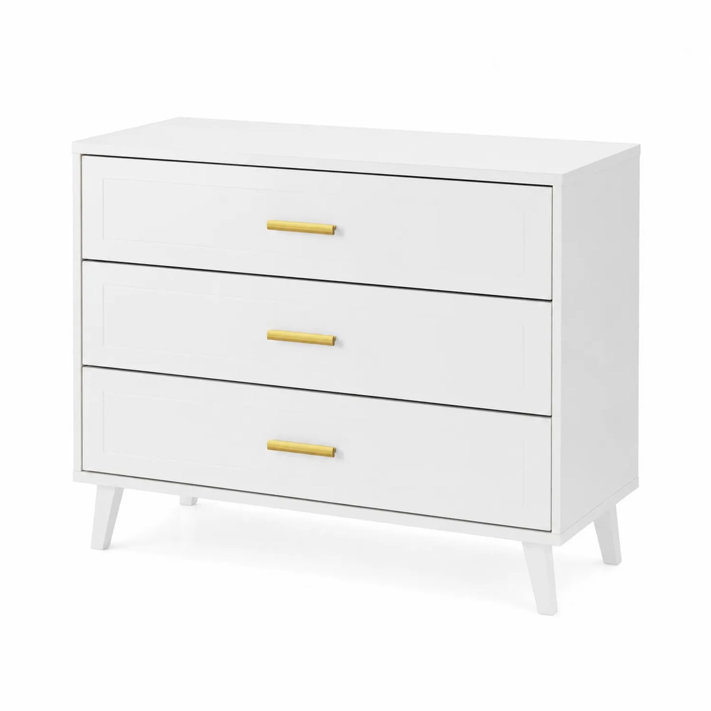 Cajonera de Tres Cajones de MDF con Tiradores de Metal Blanco y Dorado