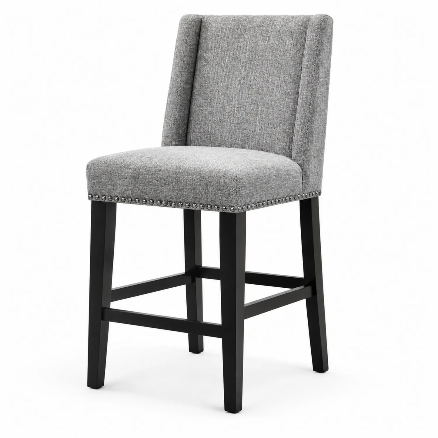 Taburete de Tela Gris con Patas de Madera