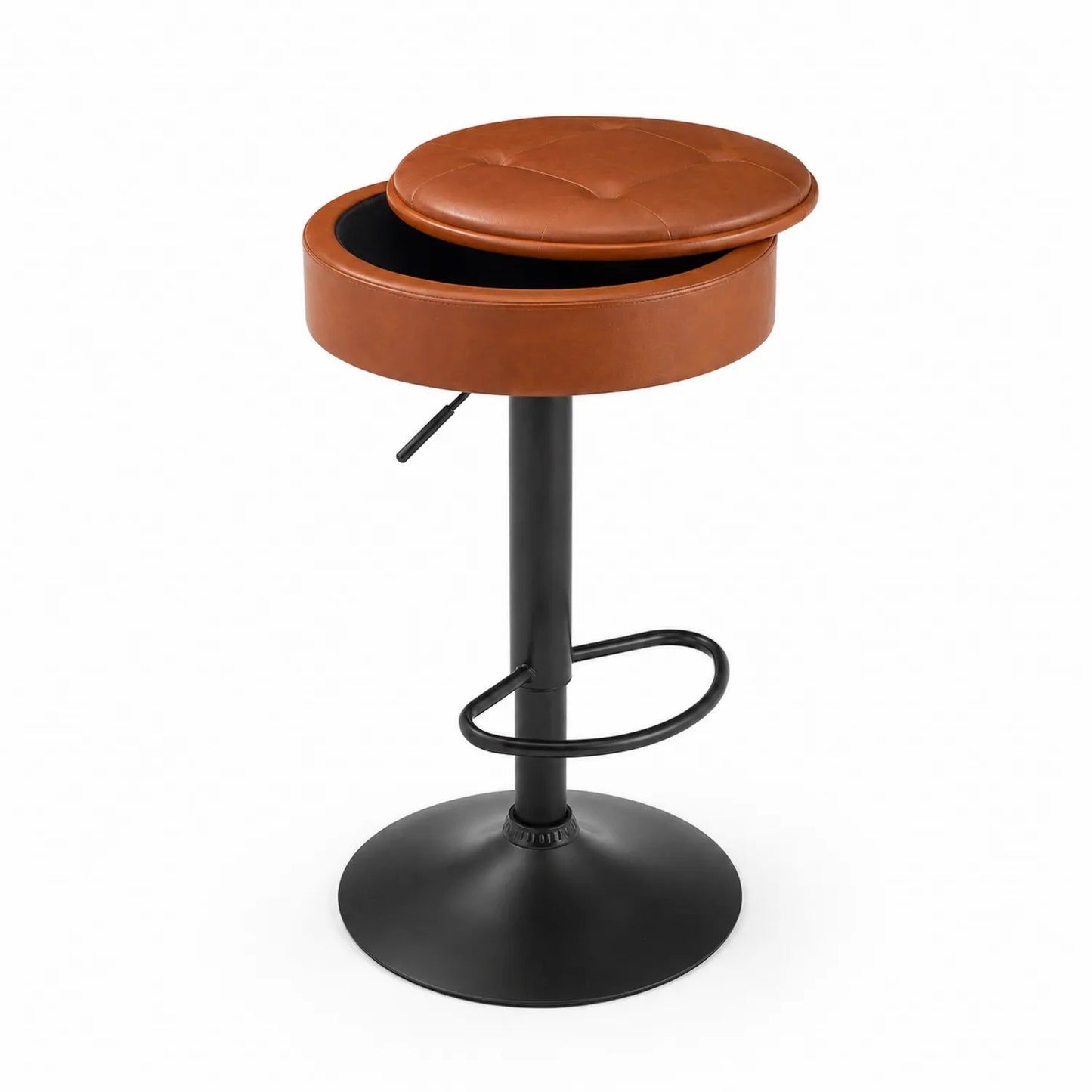 Taburete de Bar de Metal con Asiento de Cuero Sintético Marrón