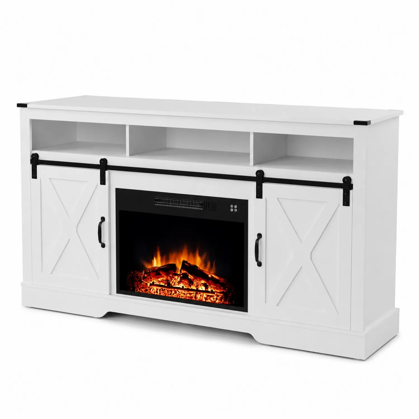 Mueble de TV con Chimenea Eléctrica de Madera Blanco 152cm