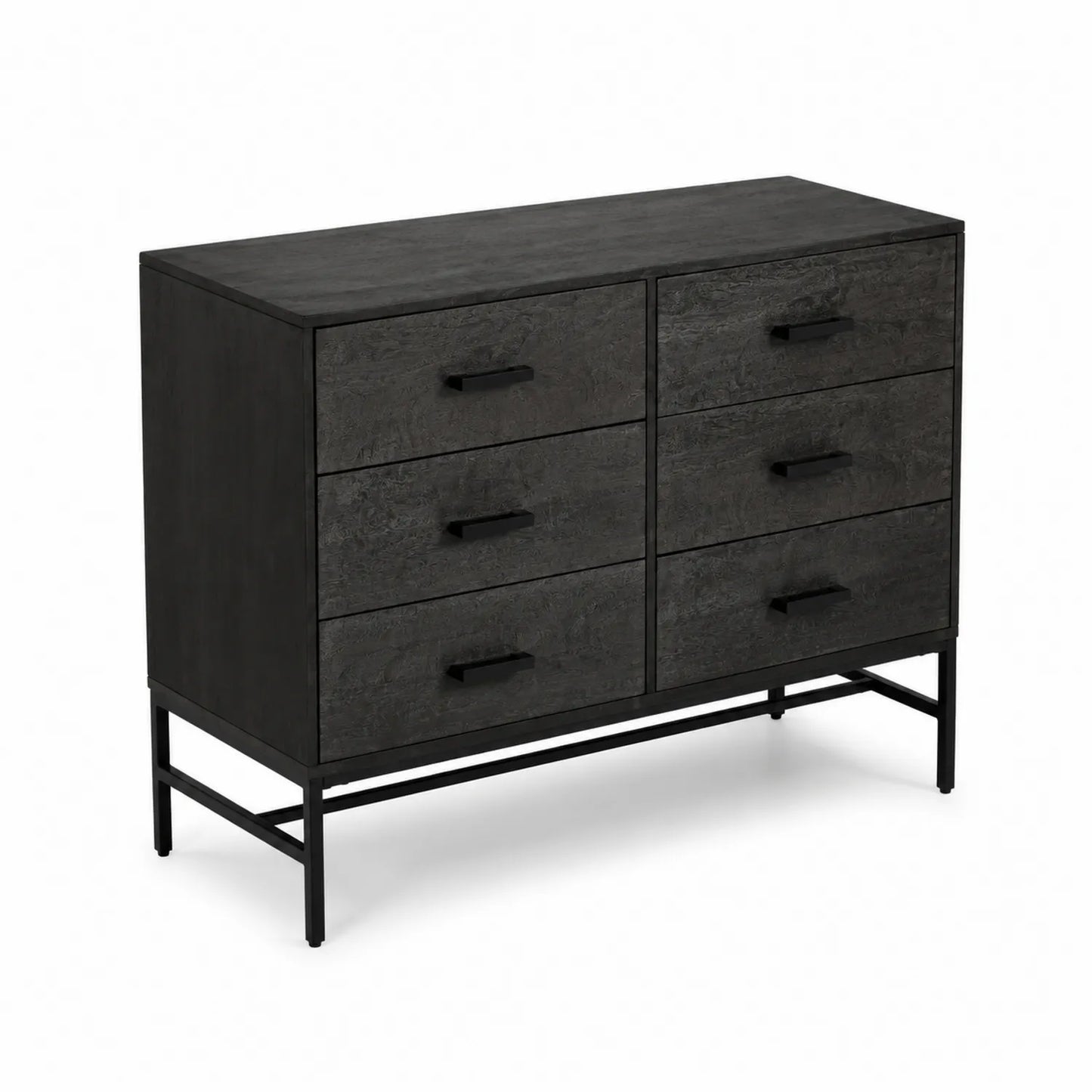 Cómoda de Madera y Metal con 6 Cajones Negra