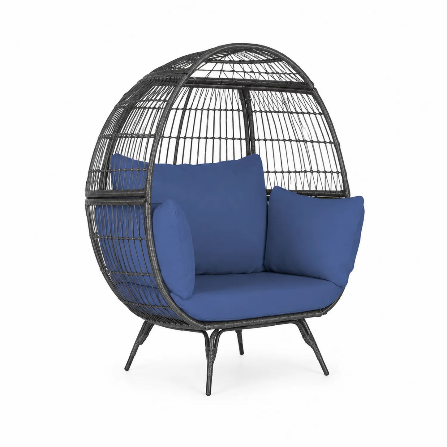 Silla de Ratán Sintético Exterior Cojines Azul