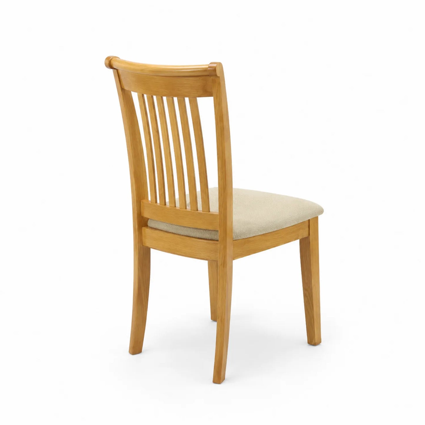 Silla de madera de roble con asiento de tela beige