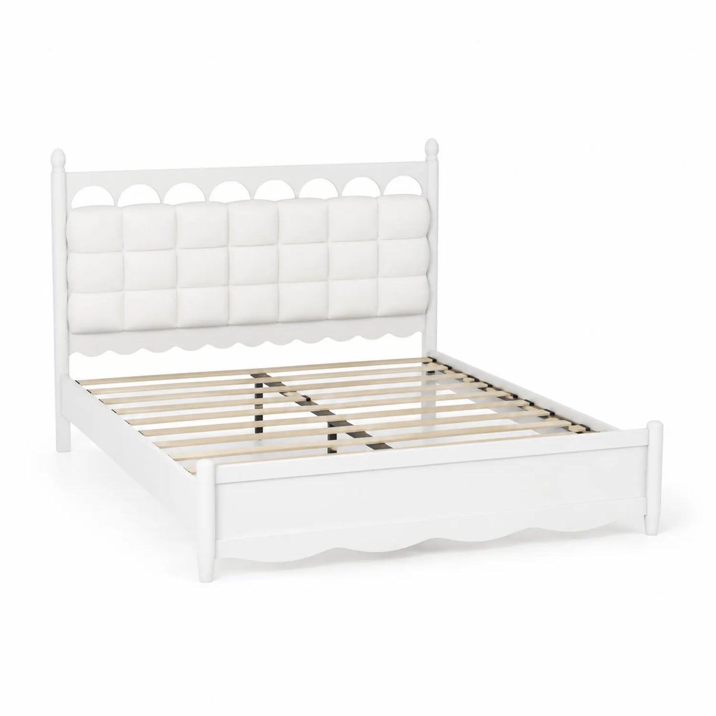 Cama de madera blanca con cabecero acolchado de PU 200x160 cm