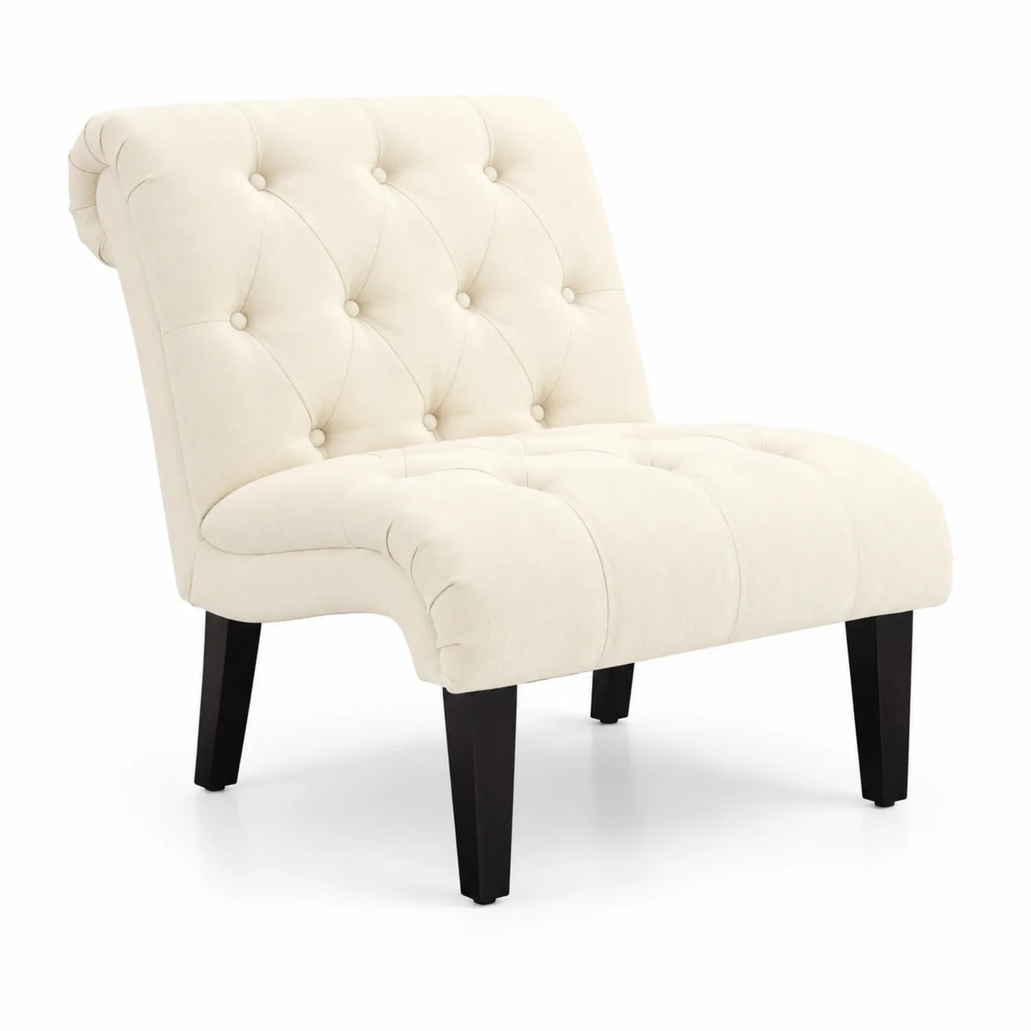 Silla de Tela de Poliéster Beige con Patas de Madera