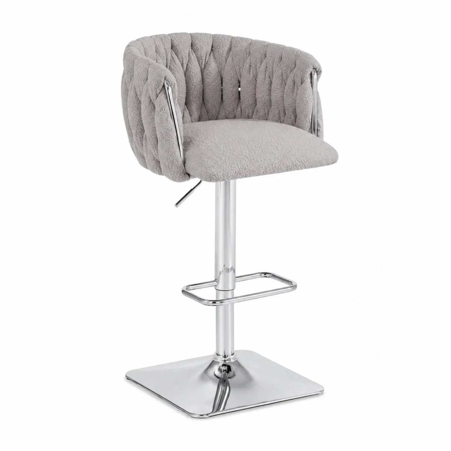 Taburete de Bar Ajustable de Tela y Acero Cromado Gris