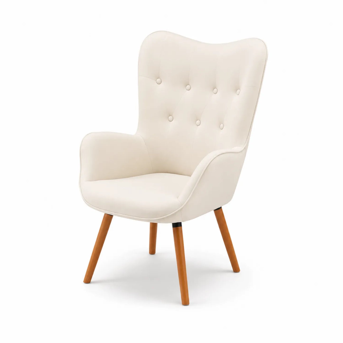 Silla de salón con brazos tapizada en cuero sintético beige patas de madera 83x65x61 cm