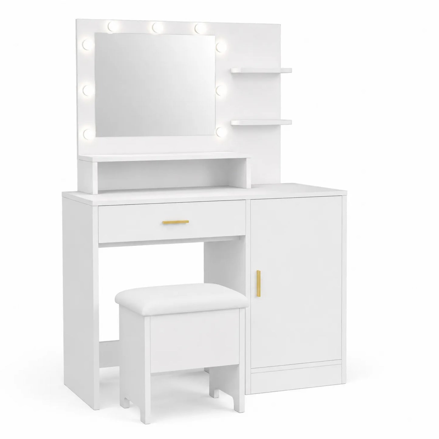Tocador de Madera con Espejo y Luces LED Blanco