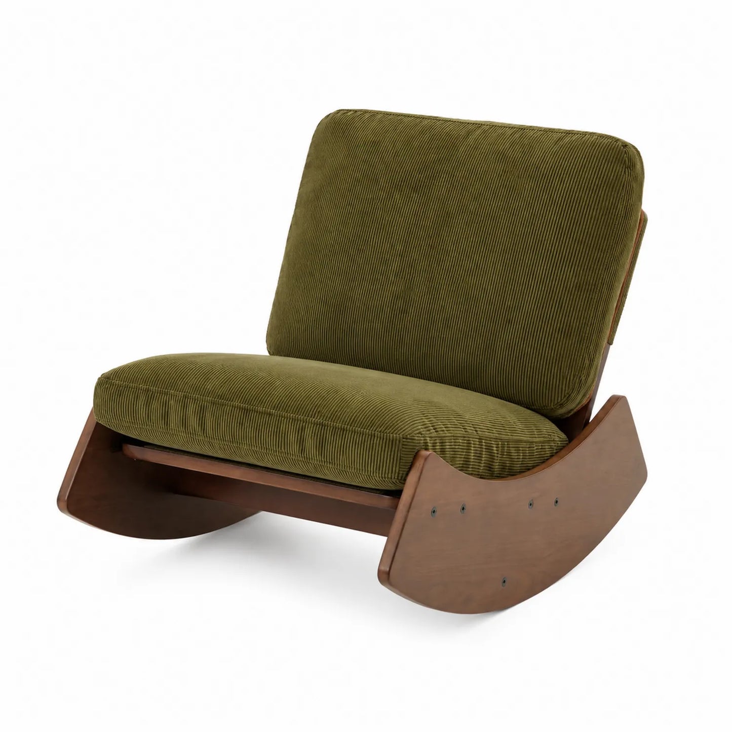 Silla mecedora de madera con cojines de terciopelo verde