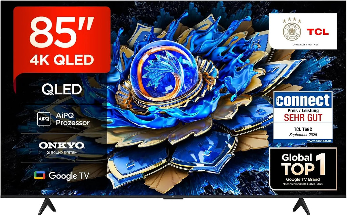 TCL 85T69C, TV'er, 85- tommer QLED, Direkte LED-tv, 4K HDR-tv, Smart Google TV (Dolby Vision &, Sort, QLED, 4K, 1G, 2G