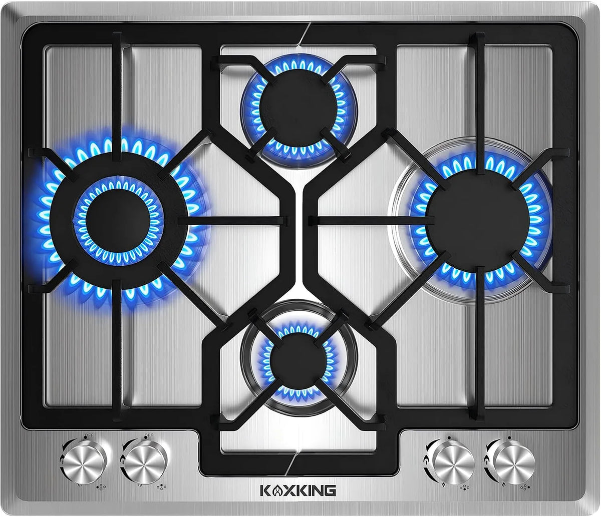 kadorer, Kogeplader, Gas Hob 4 Flamme, Gas Hob bygget 60 cm, rustfrit stål, NG / LPG konvertible, Sølv, 60 cm, 8800 W, 4 g, 3300 W