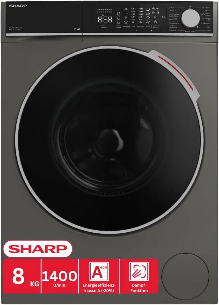 SHARP ES-WNFL814CADA-DE WNFL814CADA, Tilbehør til vaskemaskiner, vaskemaskine ES- - front loader 8 kg, energieffektivitet klasse A, 1400 rpm, Grå