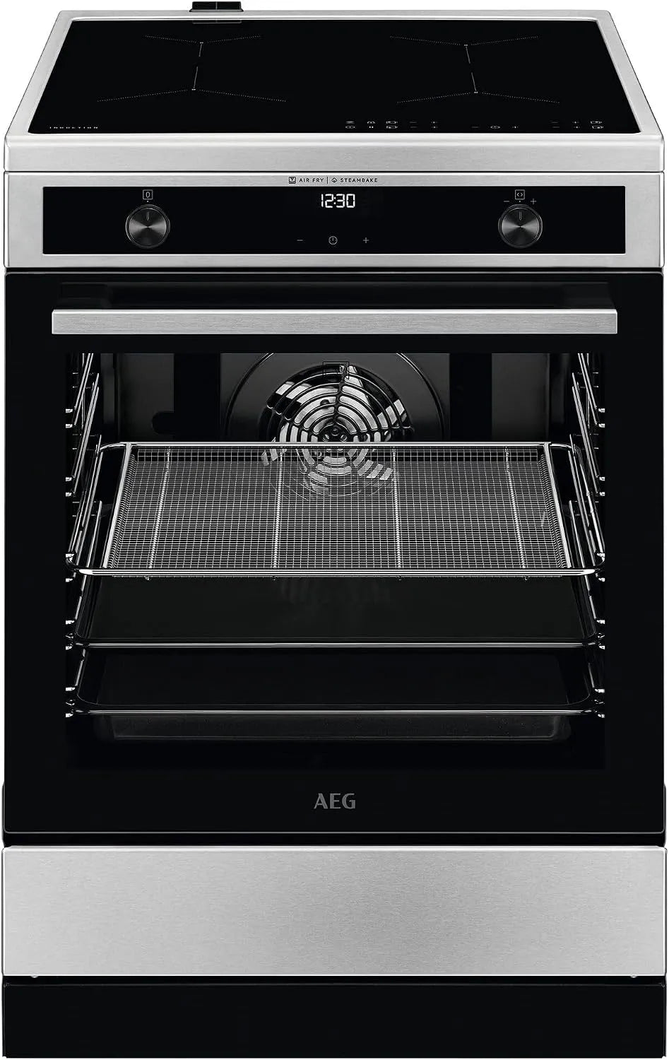 AEG Hob2Hood CIB6643BBM, Kogeplader, stående komfur med induktionskogetop 60 cm / SteamBake - med fugttilsætning / /, Sort, 60 cm