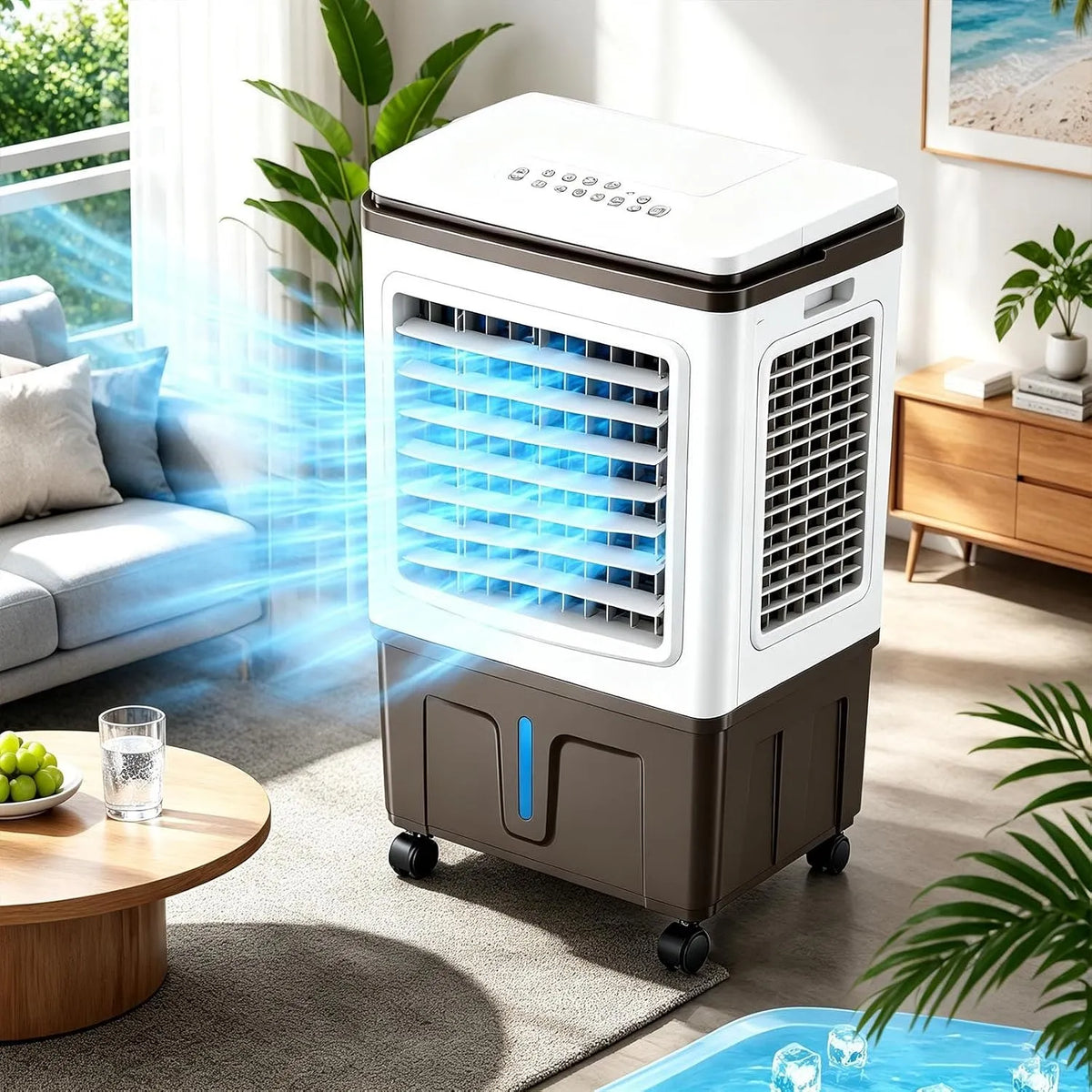 Sunseota, Mobile klimaanlæg, Mobile Air Cooler med vandkøling, 40L fordampningskøler med luftfugtighed, Hvid, 40L, 30L, 2 l, 100 W