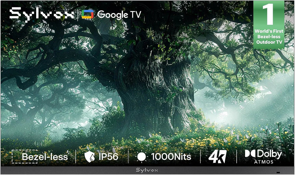 SYLVOX, TV'er, 43 tommer udendørs TV, 4K Smart Google TV med Bezel-Mindre Design, Sort, 4K, 12W, 56 v, 5 G
