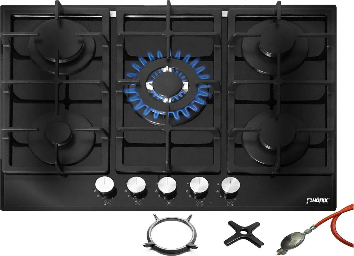 Phönix Germany PG-701T, Kogeplader, Phönix PG- bygning i gas hob Kochfeld 70 cm glas gas hob 5 kogeplader selv, Sort, 70 cm, 80cm, 11 kg