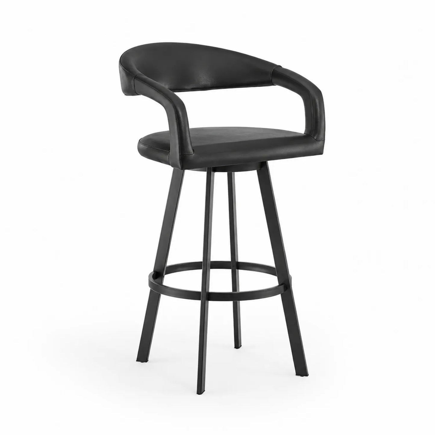 Taburete de Bar Negro con Respaldo Curvado y Estructura Metálica