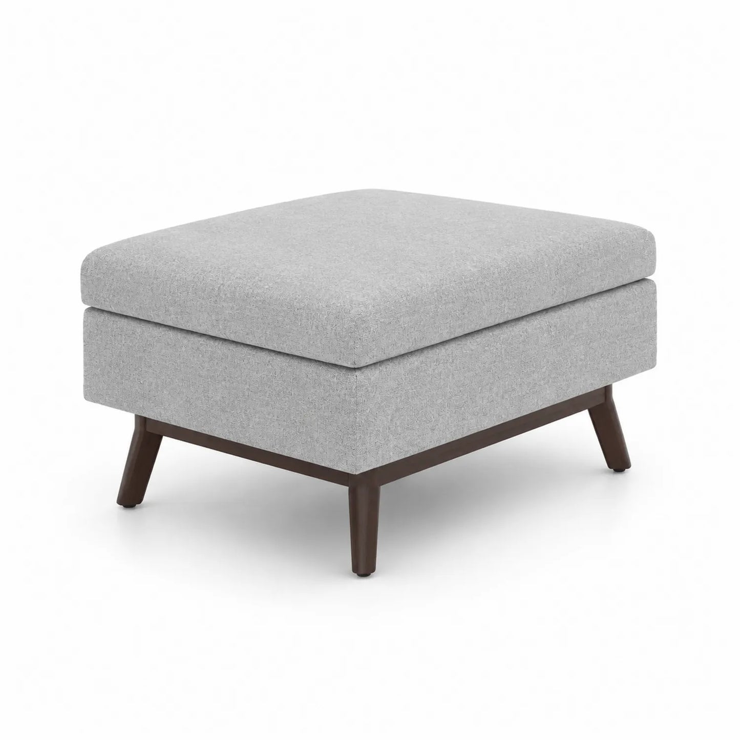 Puf rectangular de tela de poliéster gris claro con patas de madera