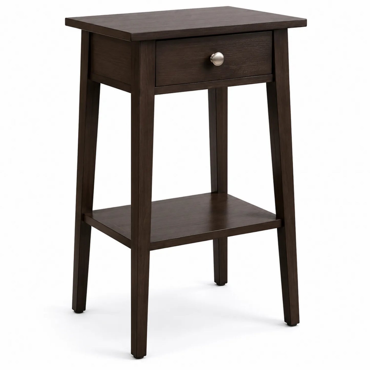 Mesita de Madera Maciza Marrón Oscuro con Cajón y Estante