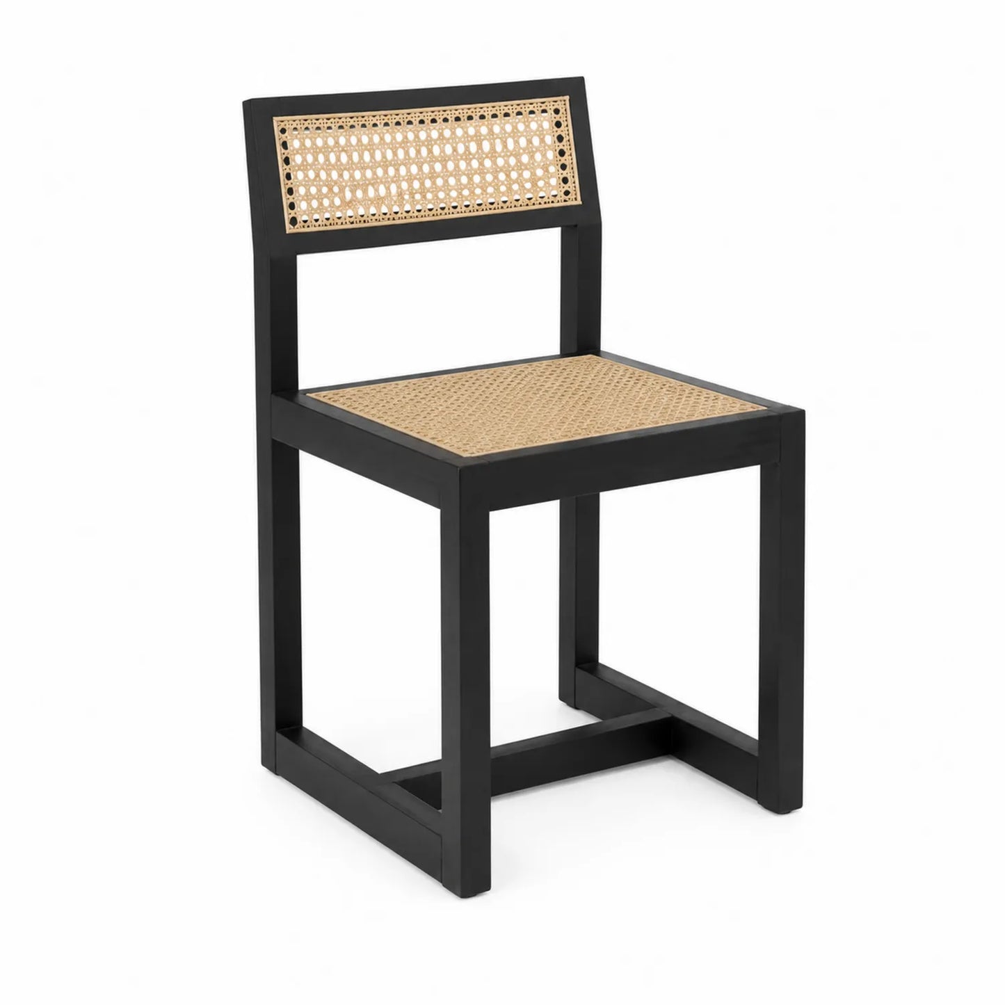 Silla de madera y ratán negro y natural
