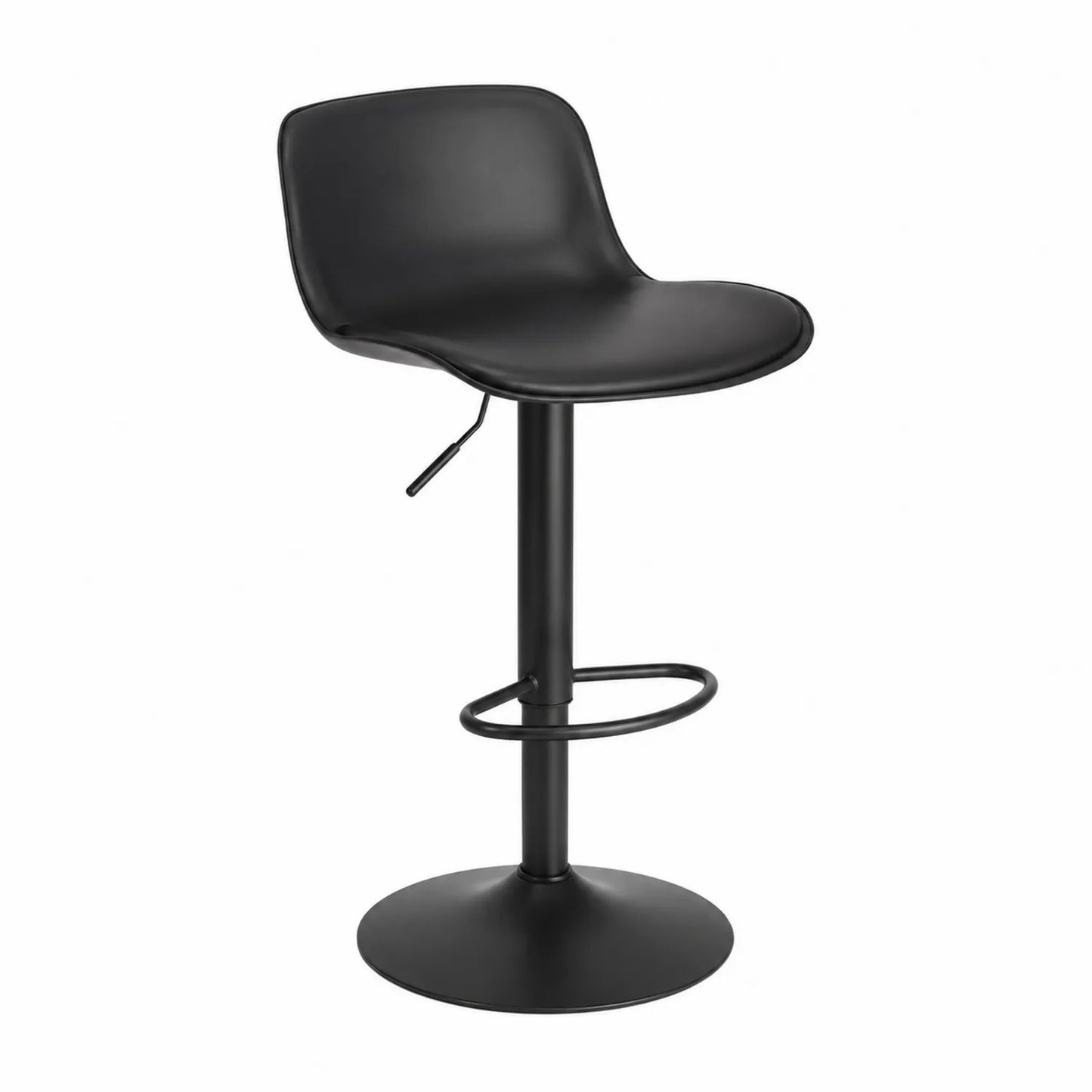 Taburete de bar de PU negro con base de metal ajustable