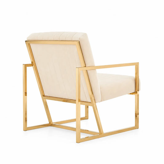 Silla de Lounge Beige con Estructura de Acero Inoxidable Dorado