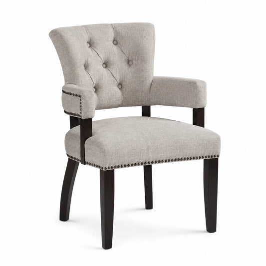 Silla de comedor de lino gris con patas de madera