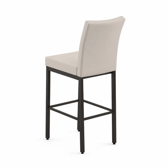 Taburete de metal con asiento de cuero sintético beige