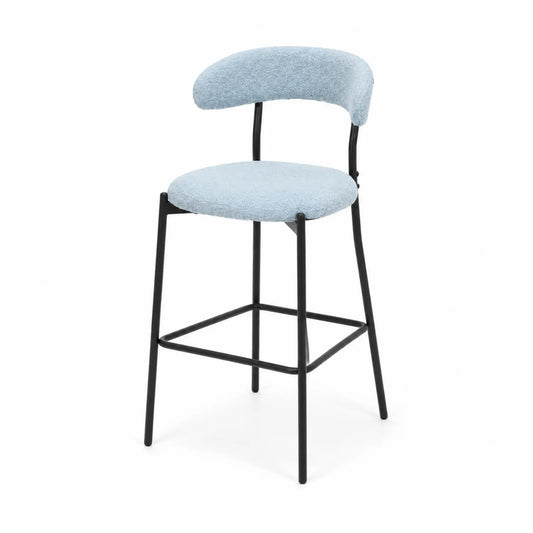 Taburete de bar de tela azul y metal negro