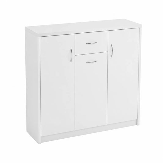 Armario zapatero blanco de aglomerado 3 puertas 1 cajón 80x30x90 cm