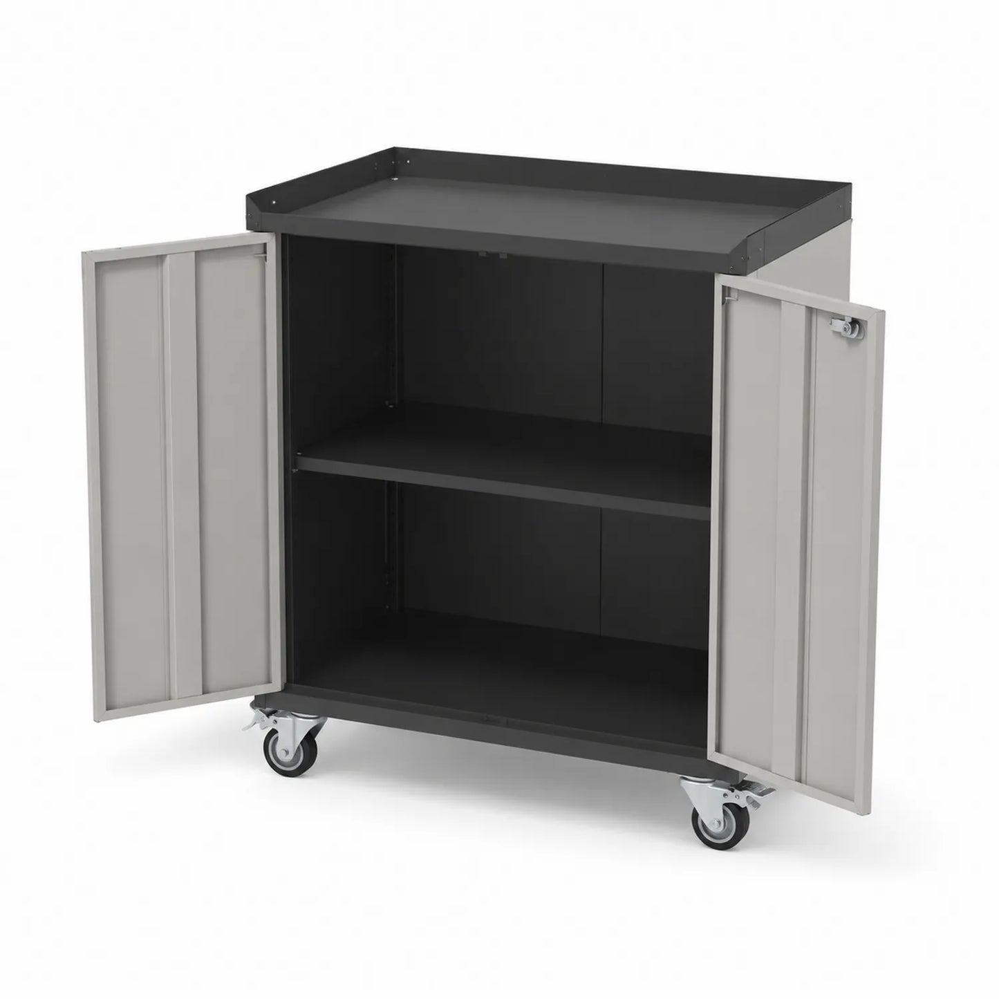 Armario de acero con ruedas, puertas batientes, 90x45x100 cm