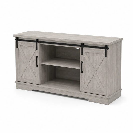 Mueble de TV de Madera MDF con Puertas Correderas de Metal Gris