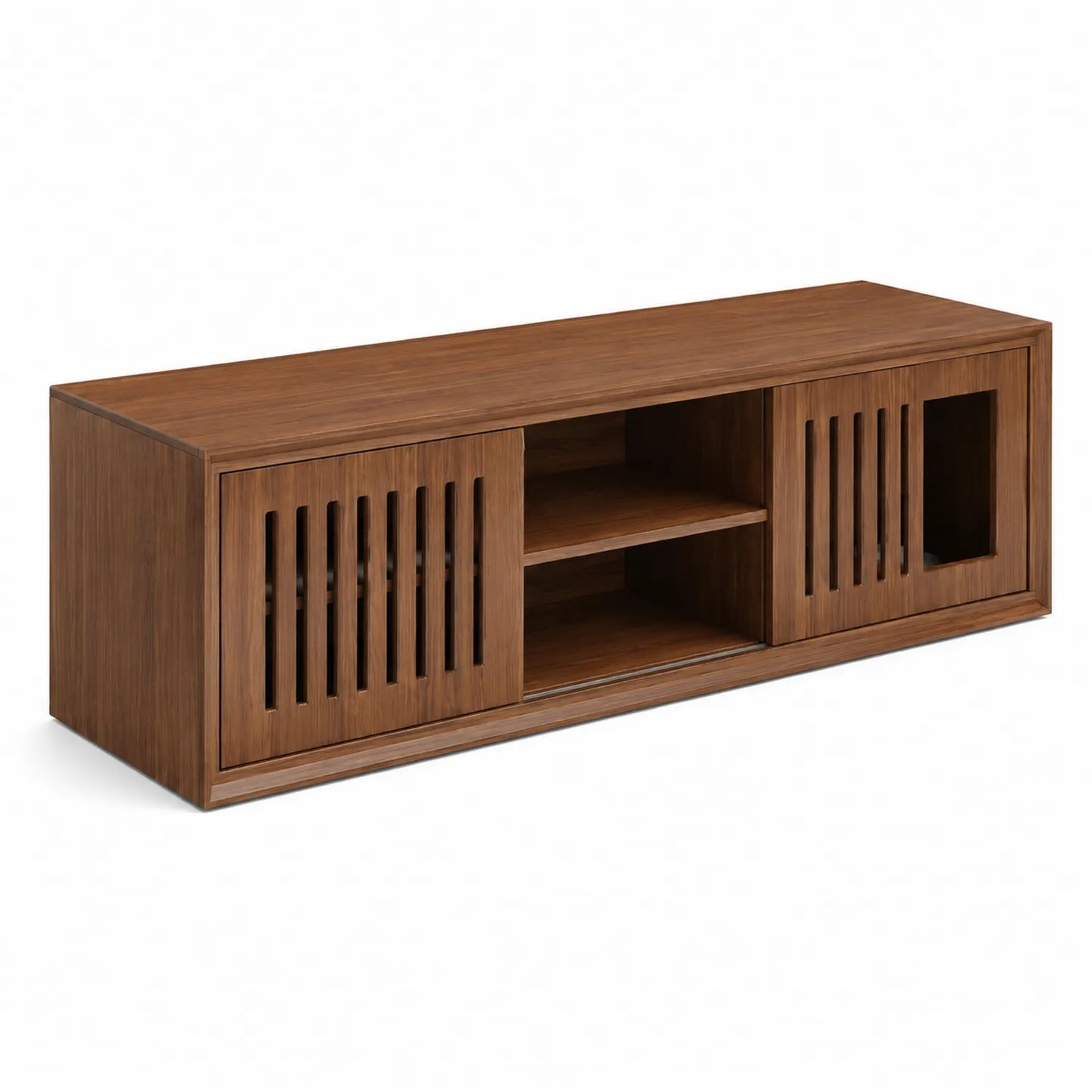 Mueble de TV de contrachapado marrón con puertas correderas 150x40x50 cm