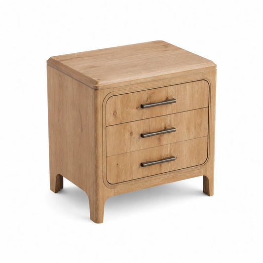 Mesita de noche de madera de roble con 3 cajones