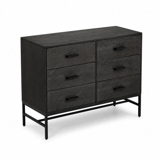Cómoda de Madera y Metal con 6 Cajones Negra