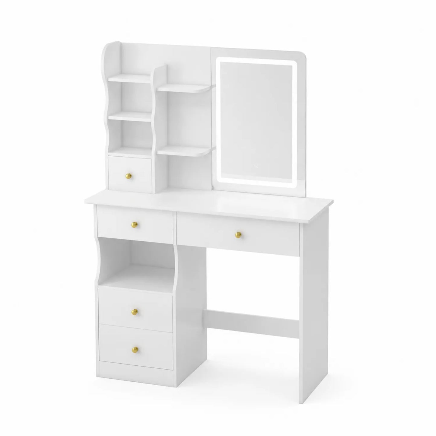 Tocador de aglomerado blanco con espejo de vidrio templado y LED 140x80x40 cm