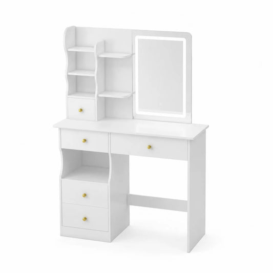 Tocador de aglomerado blanco con espejo de vidrio templado y LED 140x80x40 cm