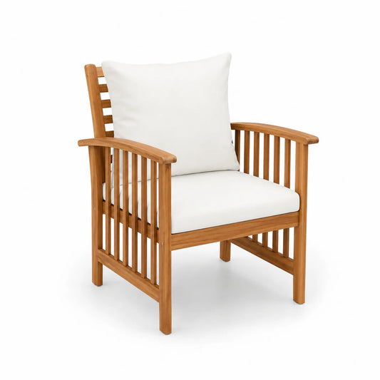 Silla de Madera de Acacia con Cojines de Tela Crema