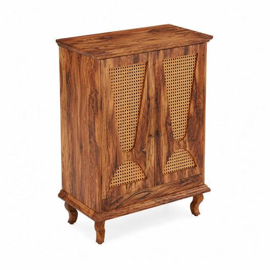 Zapatero de Madera y Ratán con Puertas de Panel Doble