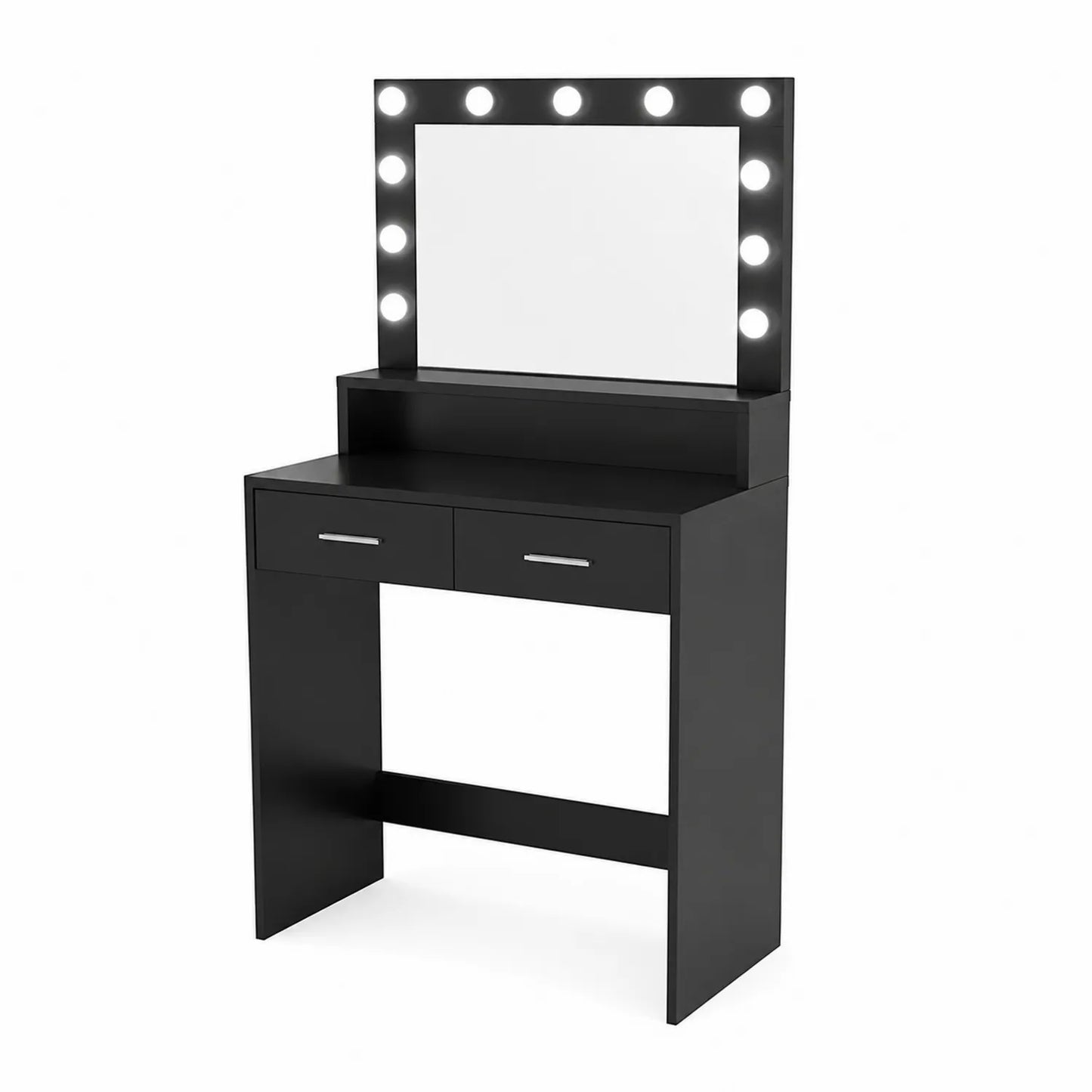 Tocador de madera con espejo LED y cajones Negro