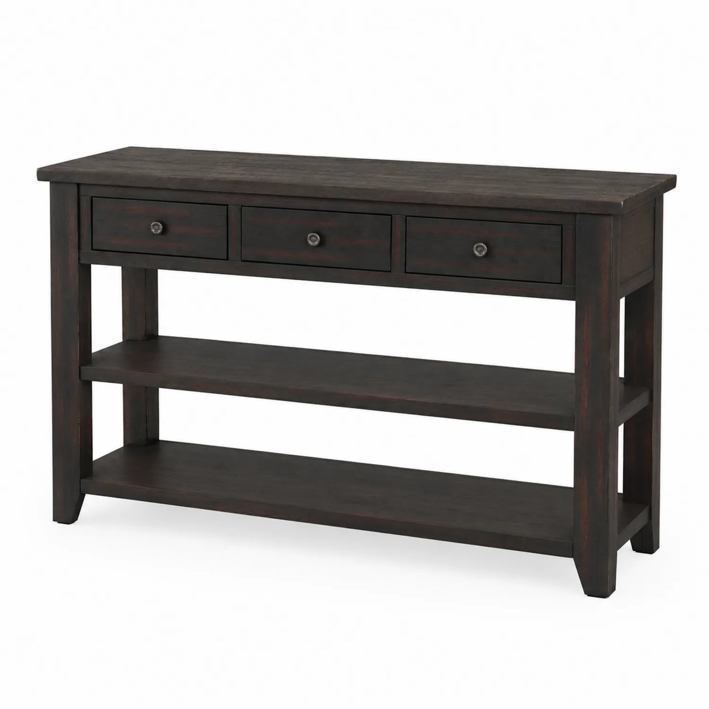 Mesa consola de madera con cajones y estantes