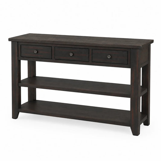 Mesa consola de madera con cajones y estantes