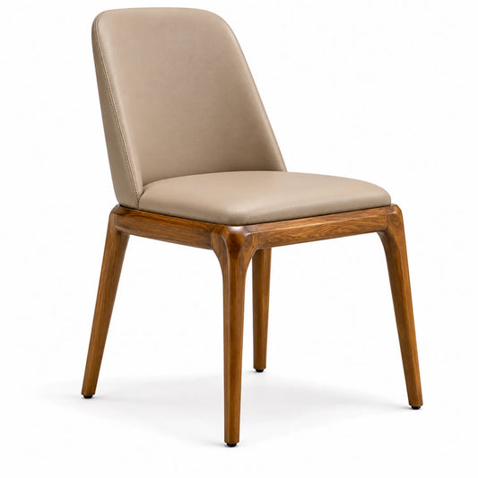 Silla de madera con asiento de cuero sintético Beige