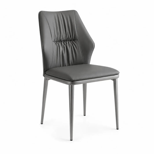 Silla de cuero sintético gris con patas de metal