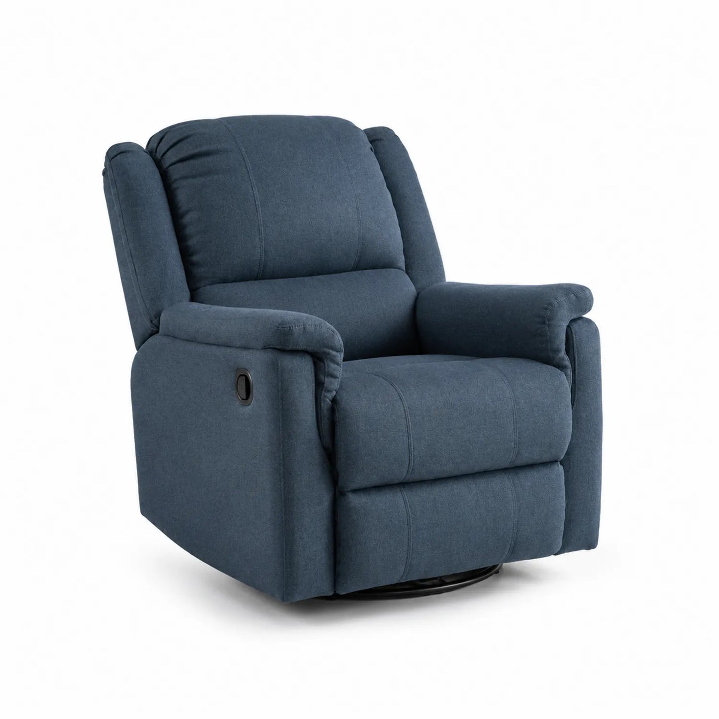 Sillón reclinable azul de tela con mecanismo giratorio 95x90x105 cm
