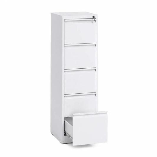 Archivador de Acero Blanco con 5 Cajones y Cerradura