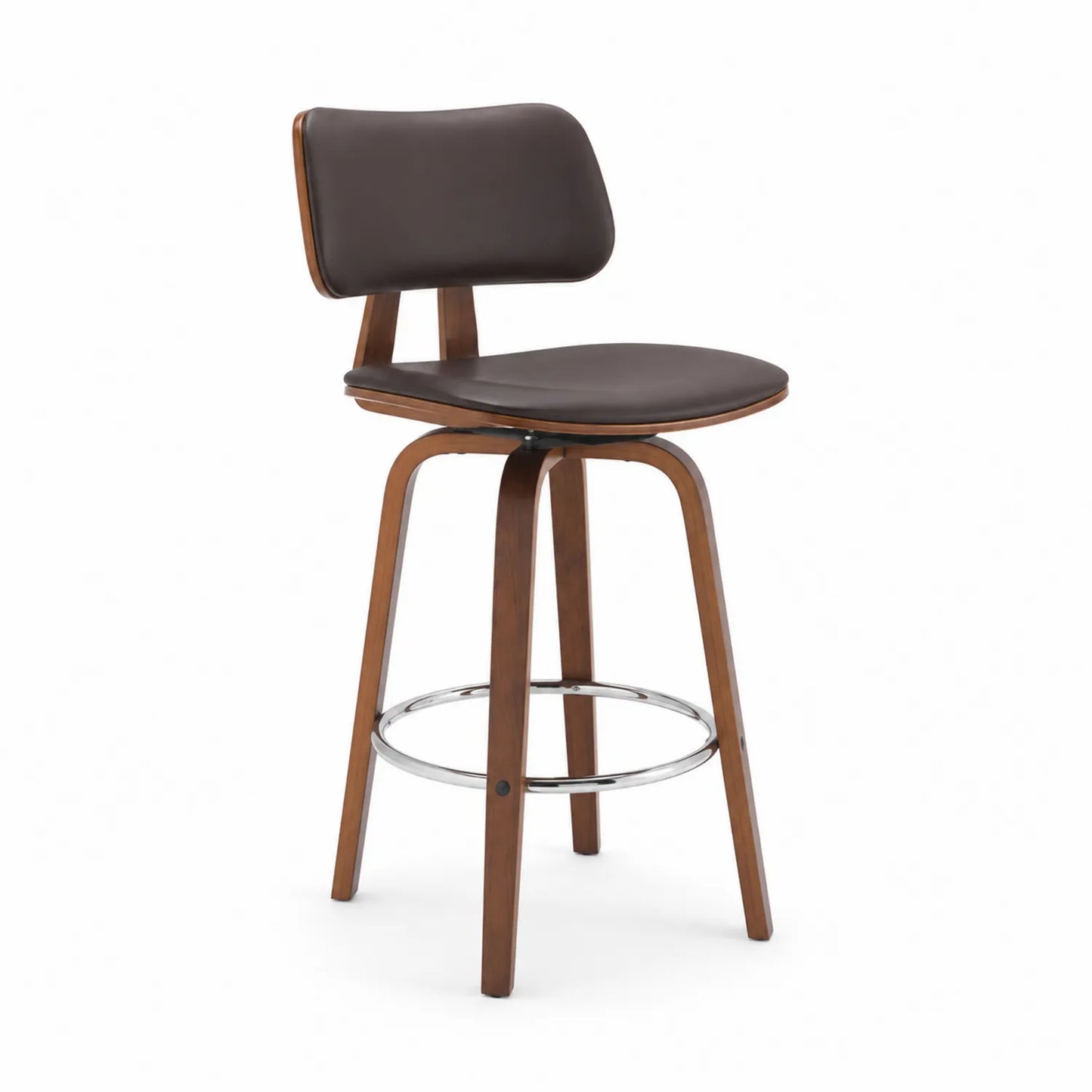 Taburete de Bar Giratorio de Cuero Sintético con Patas de Madera