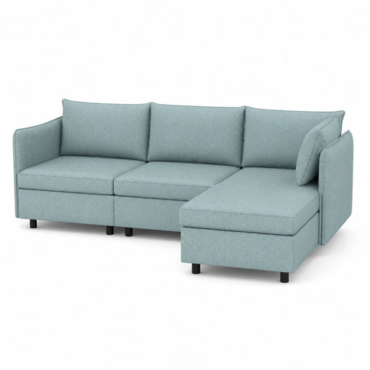 Sofá modular en forma L, tela poliéster, Azul Claro