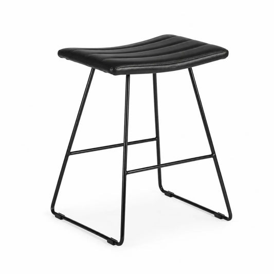 Taburete de Piel Sintética y Metal Negro 65cm