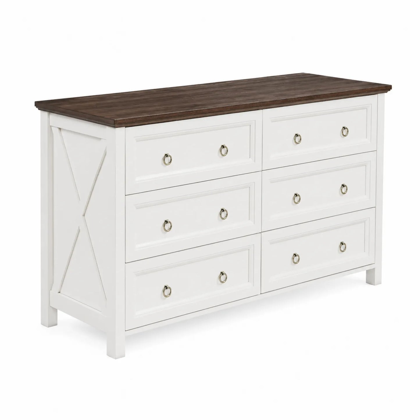 Cómoda de Madera Blanco y Marrón 6 Cajones 140x86x45cm